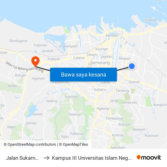Jalan Sukarno Hatta to Kampus III Universitas Islam Negeri Walisongo map