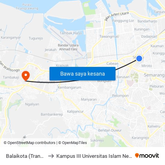 Balaikota (Trans Jateng) to Kampus III Universitas Islam Negeri Walisongo map