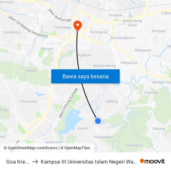 Goa Kreo B to Kampus III Universitas Islam Negeri Walisongo map