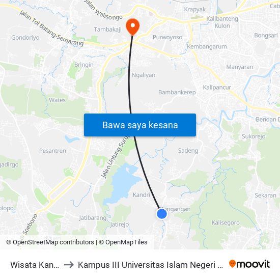 Wisata Kandri B to Kampus III Universitas Islam Negeri Walisongo map