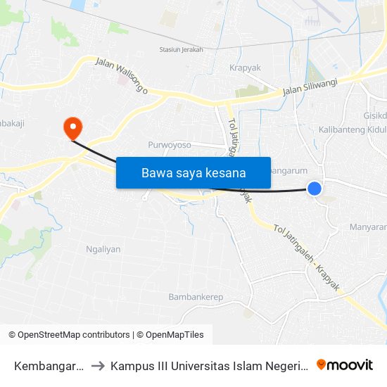 Kembangarum A to Kampus III Universitas Islam Negeri Walisongo map