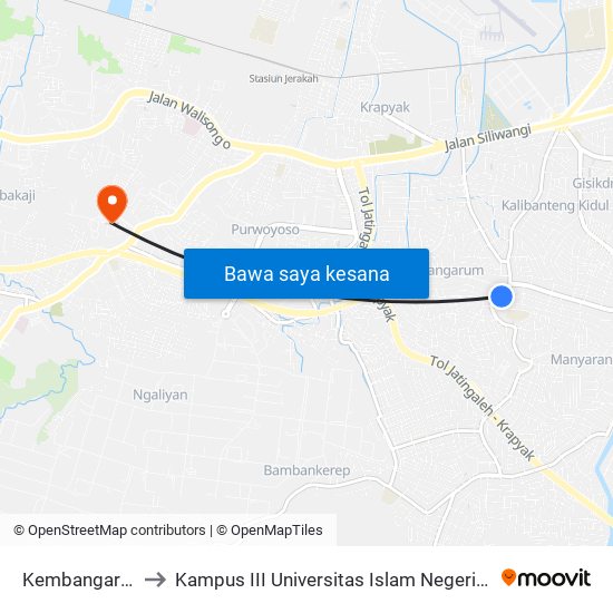 Kembangarum B to Kampus III Universitas Islam Negeri Walisongo map