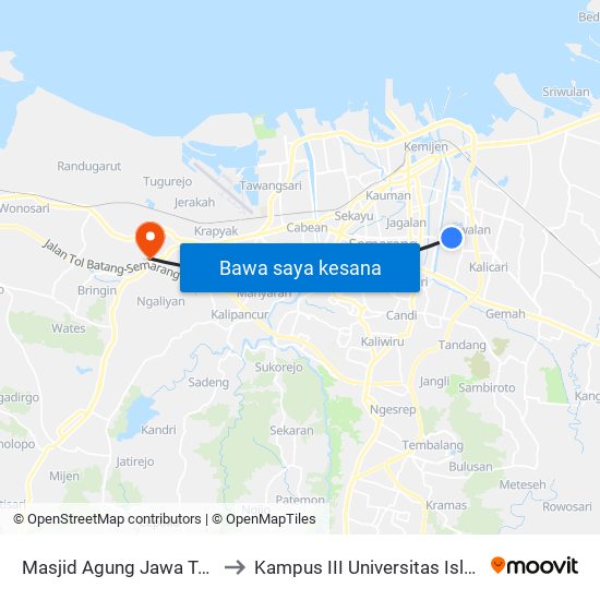 Masjid Agung Jawa Tengah Jolotundo B to Kampus III Universitas Islam Negeri Walisongo map