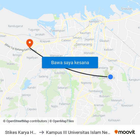 Stikes Karya Husada 1 to Kampus III Universitas Islam Negeri Walisongo map