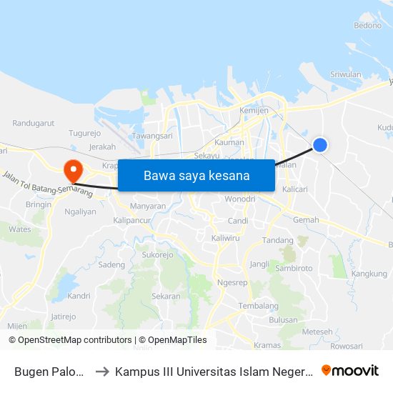 Bugen Paloman A to Kampus III Universitas Islam Negeri Walisongo map