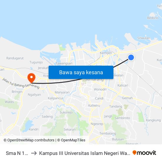 Sma N 10 A to Kampus III Universitas Islam Negeri Walisongo map