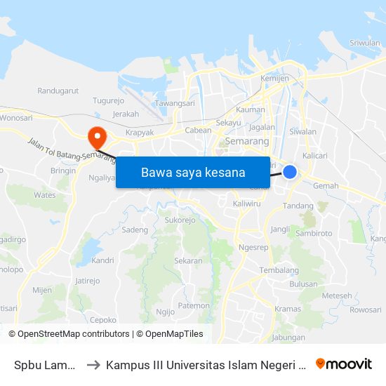 Spbu Lamper A to Kampus III Universitas Islam Negeri Walisongo map