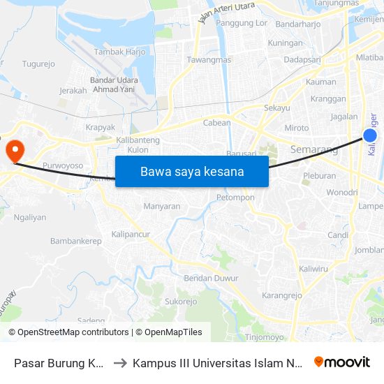 Pasar Burung Karimata A to Kampus III Universitas Islam Negeri Walisongo map