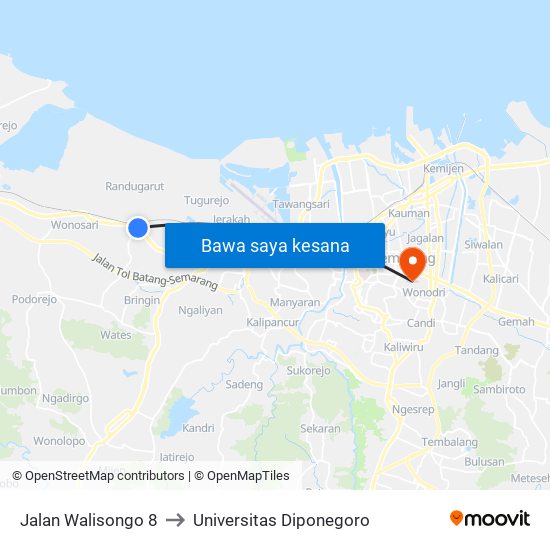 Jalan Walisongo 8 to Universitas Diponegoro map