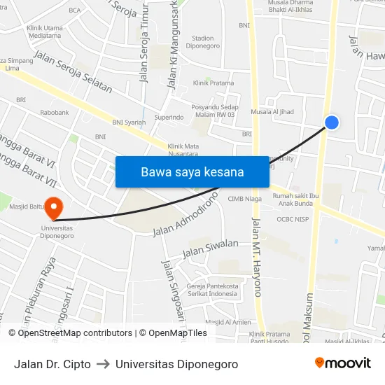 Jalan Dr. Cipto to Universitas Diponegoro map