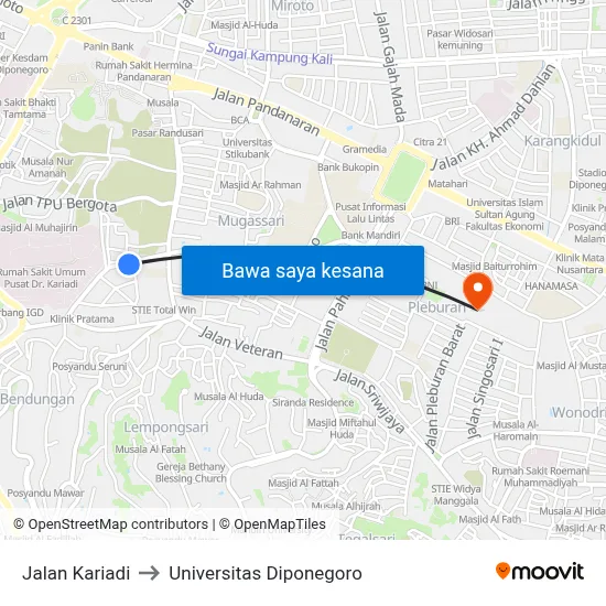 Jalan Kariadi to Universitas Diponegoro map