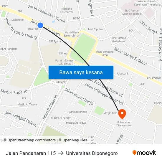 Jalan Pandanaran 115 to Universitas Diponegoro map