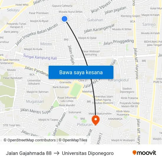 Jalan Gajahmada 88 to Universitas Diponegoro map