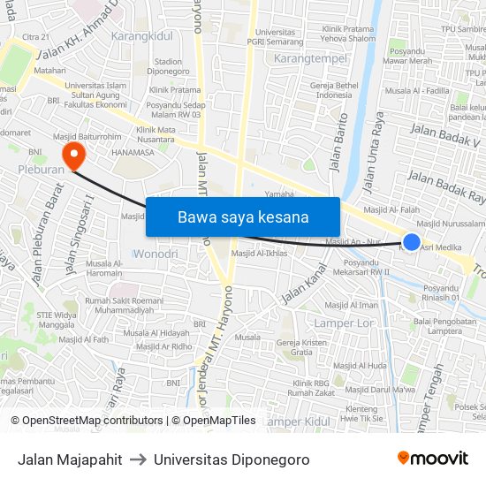 Jalan Majapahit to Universitas Diponegoro map