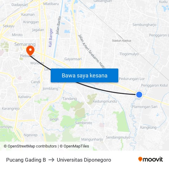 Pucang Gading B to Universitas Diponegoro map