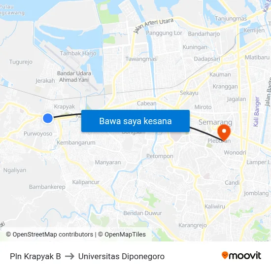 Pln Krapyak B to Universitas Diponegoro map