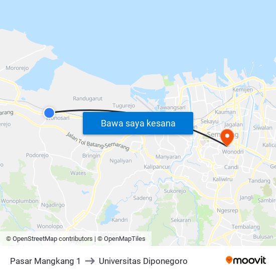 Pasar Mangkang 1 to Universitas Diponegoro map