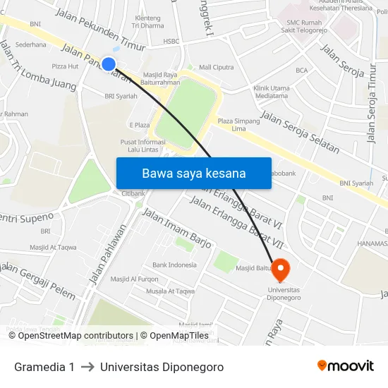 Gramedia 1 to Universitas Diponegoro map