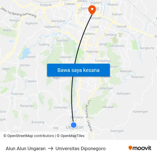 Alun Alun Ungaran to Universitas Diponegoro map