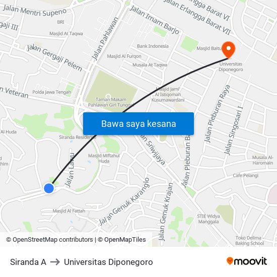Siranda A to Universitas Diponegoro map