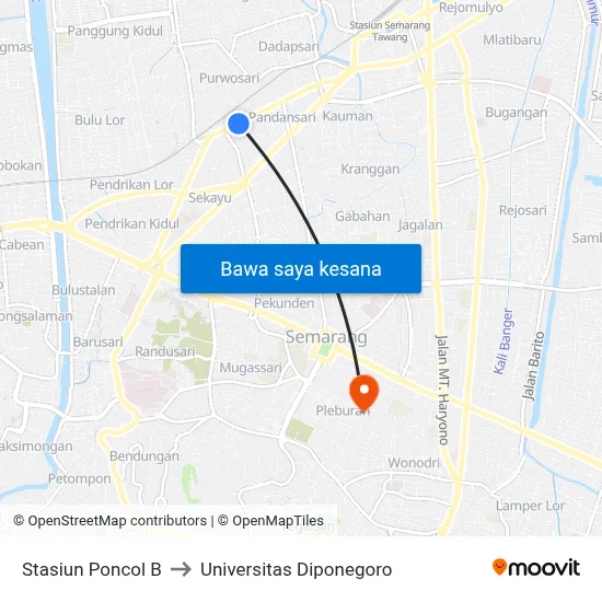 Stasiun Poncol B to Universitas Diponegoro map