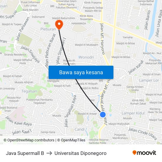 Java Supermall B to Universitas Diponegoro map