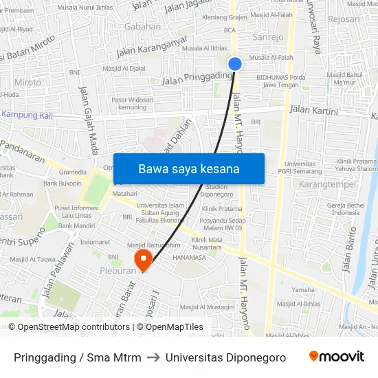 Pringgading / Sma Mtrm to Universitas Diponegoro map