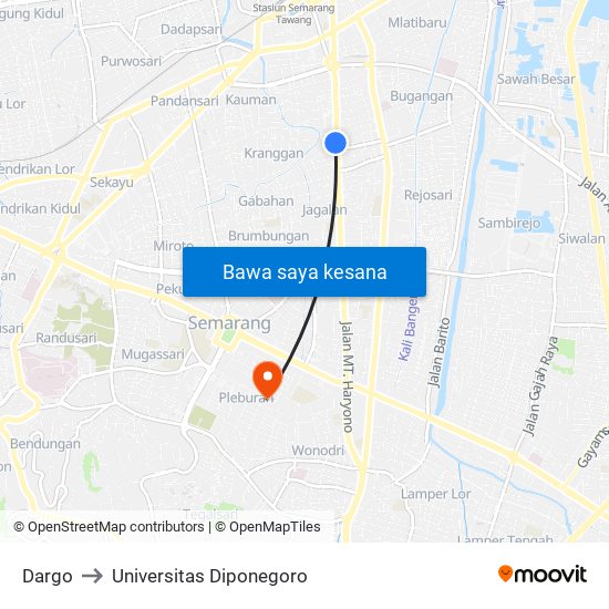 Dargo to Universitas Diponegoro map