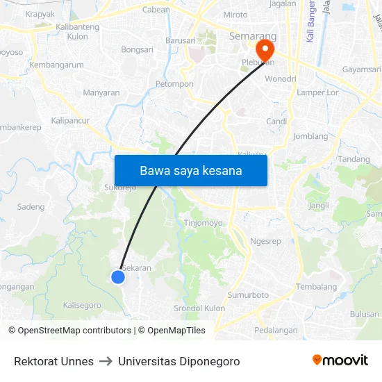 Rektorat Unnes to Universitas Diponegoro map