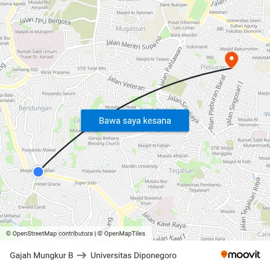Gajah Mungkur B to Universitas Diponegoro map