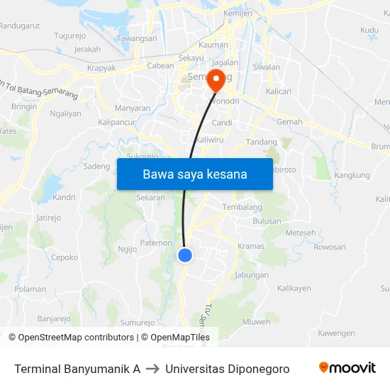 Terminal Banyumanik A to Universitas Diponegoro map