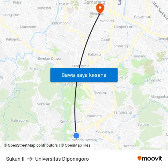Sukun II to Universitas Diponegoro map