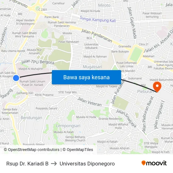 Rsup Dr. Kariadi B to Universitas Diponegoro map