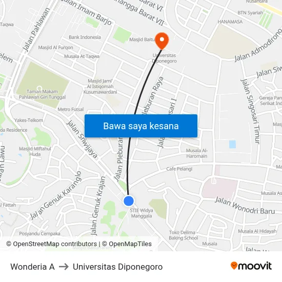 Wonderia A to Universitas Diponegoro map