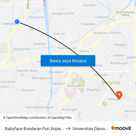 Babyface Bundaran Puri Anjasmoro A to Universitas Diponegoro map