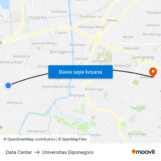 Data Center to Universitas Diponegoro map