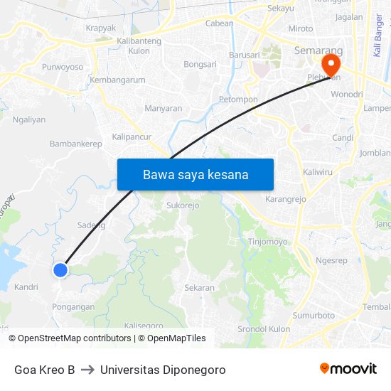 Goa Kreo B to Universitas Diponegoro map