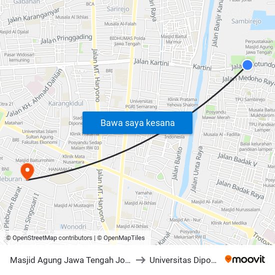 Masjid Agung Jawa Tengah Jolotundo B to Universitas Diponegoro map