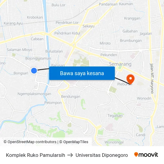 Komplek Ruko Pamularsih to Universitas Diponegoro map