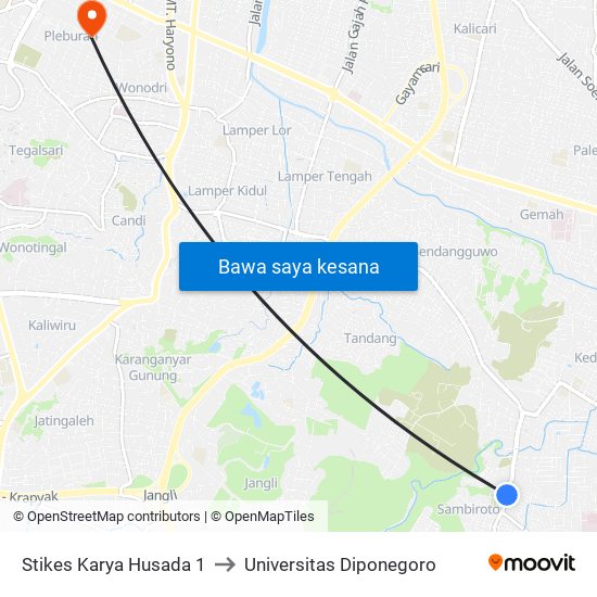 Stikes Karya Husada 1 to Universitas Diponegoro map