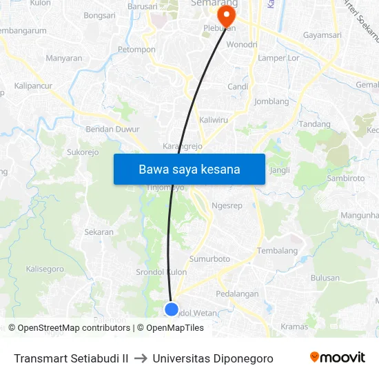 Transmart Setiabudi II to Universitas Diponegoro map