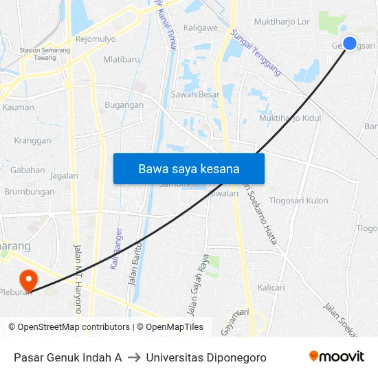 Pasar Genuk Indah A to Universitas Diponegoro map