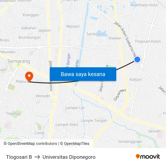 Tlogosari B to Universitas Diponegoro map