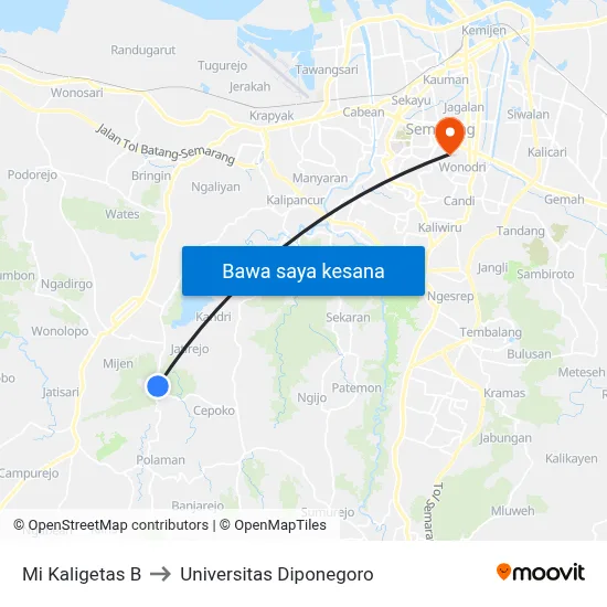 Mi Kaligetas B to Universitas Diponegoro map
