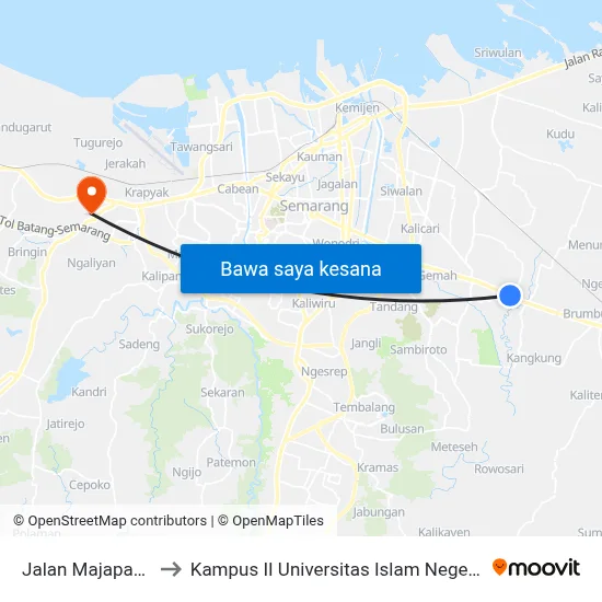 Jalan Majapahit 570 to Kampus II Universitas Islam Negeri Walisongo map