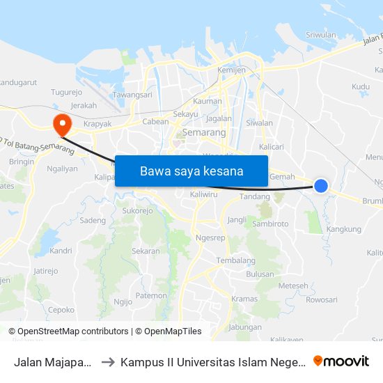 Jalan Majapahit 570 to Kampus II Universitas Islam Negeri Walisongo map