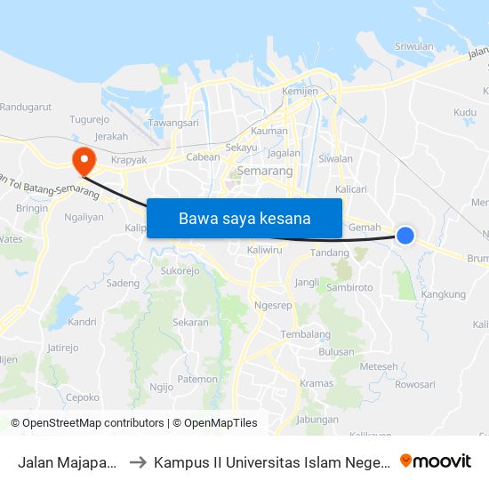 Jalan Majapahit 426 to Kampus II Universitas Islam Negeri Walisongo map