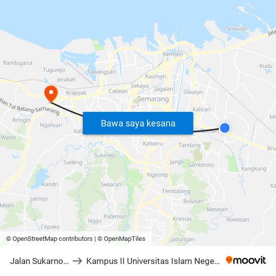 Jalan Sukarno Hatta to Kampus II Universitas Islam Negeri Walisongo map