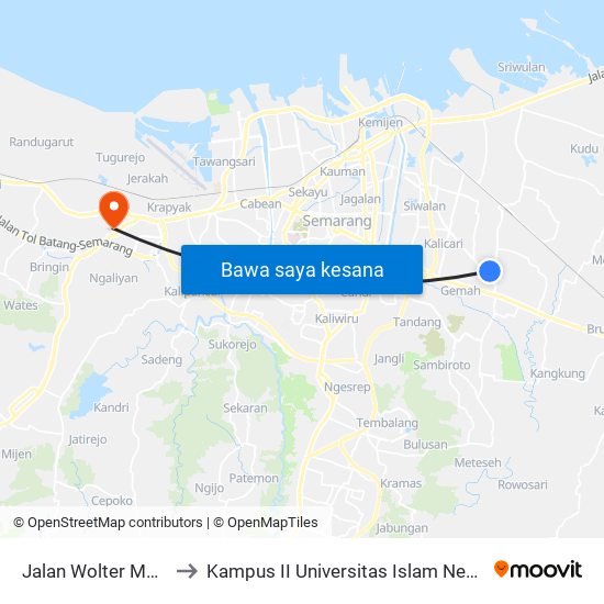 Jalan Wolter Monginsidi to Kampus II Universitas Islam Negeri Walisongo map