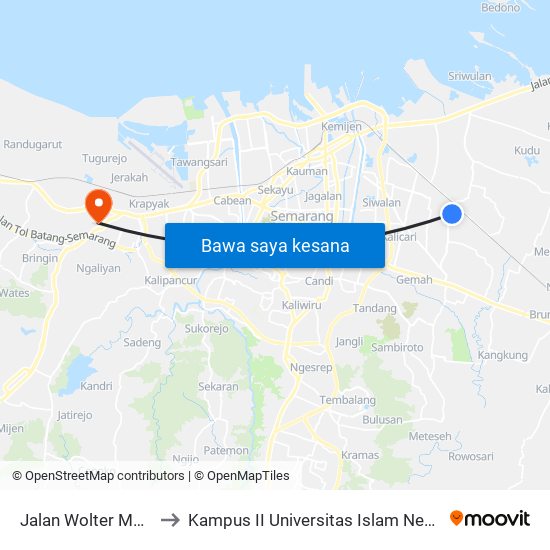 Jalan Wolter Monginsidi to Kampus II Universitas Islam Negeri Walisongo map